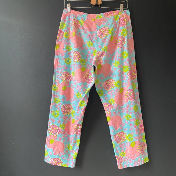 Lilly Pulitzer White Label Blue Pink Elephant Floral Print Pants Size 8 - Picture 6 of 12